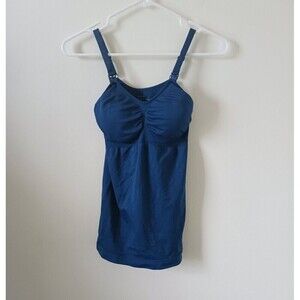 Hofish‎ Womens Maternity Nursing Tank Top Built In Bra Stretch Teal Blue S